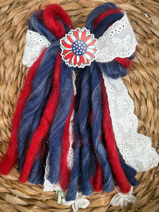 PATRIOTIC SUNFLOWER Medium Cosmos Bow on Clip