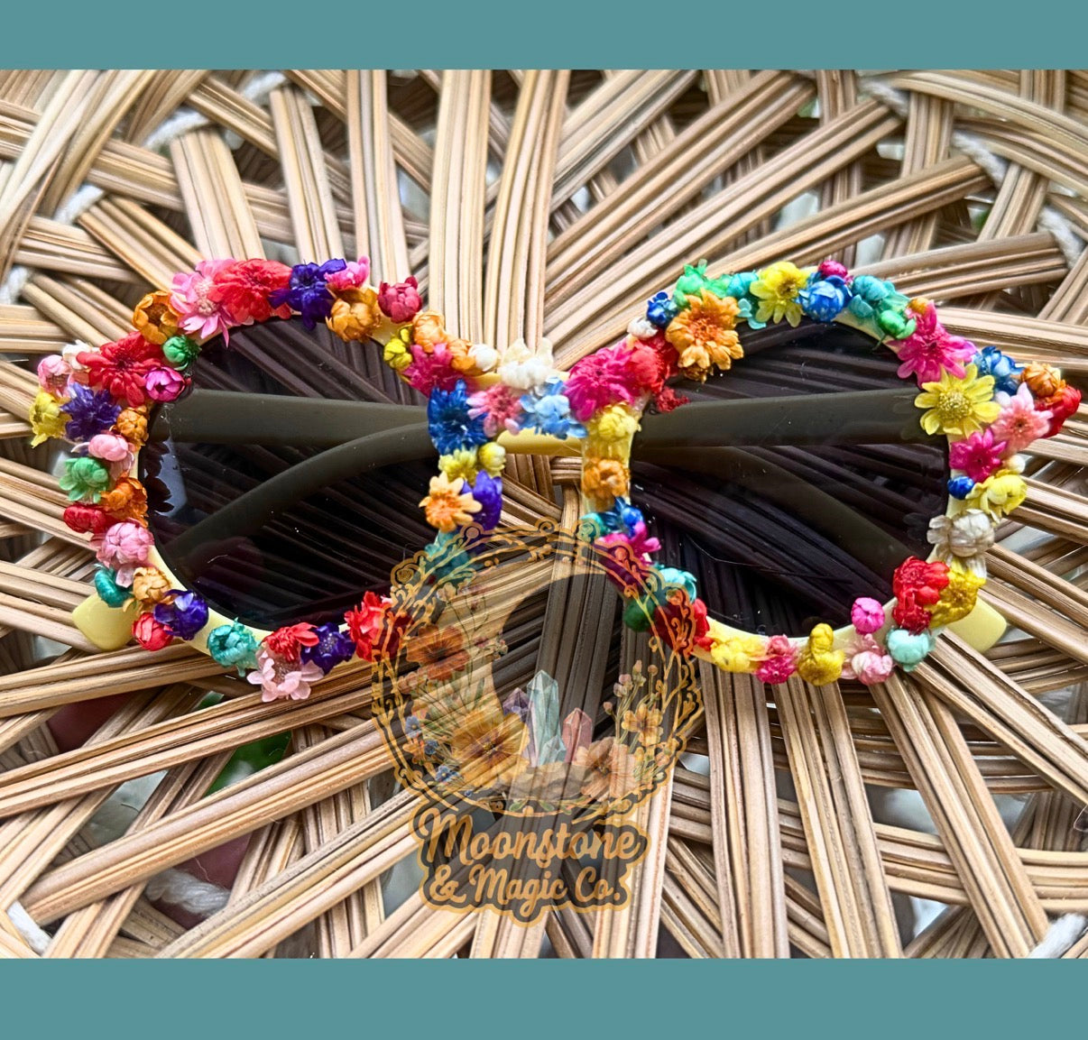 RTS SUNNIES- Yellow Circle Frames- Neon Dried Flowers
